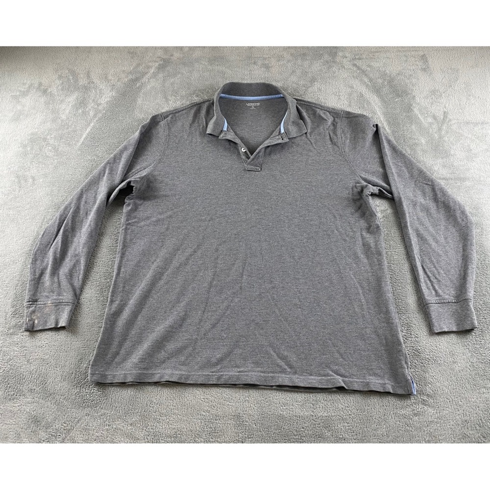 Lands End Mens Gray Long Sleeve Pique Polo Shirt Traditional Fit XL 46-48